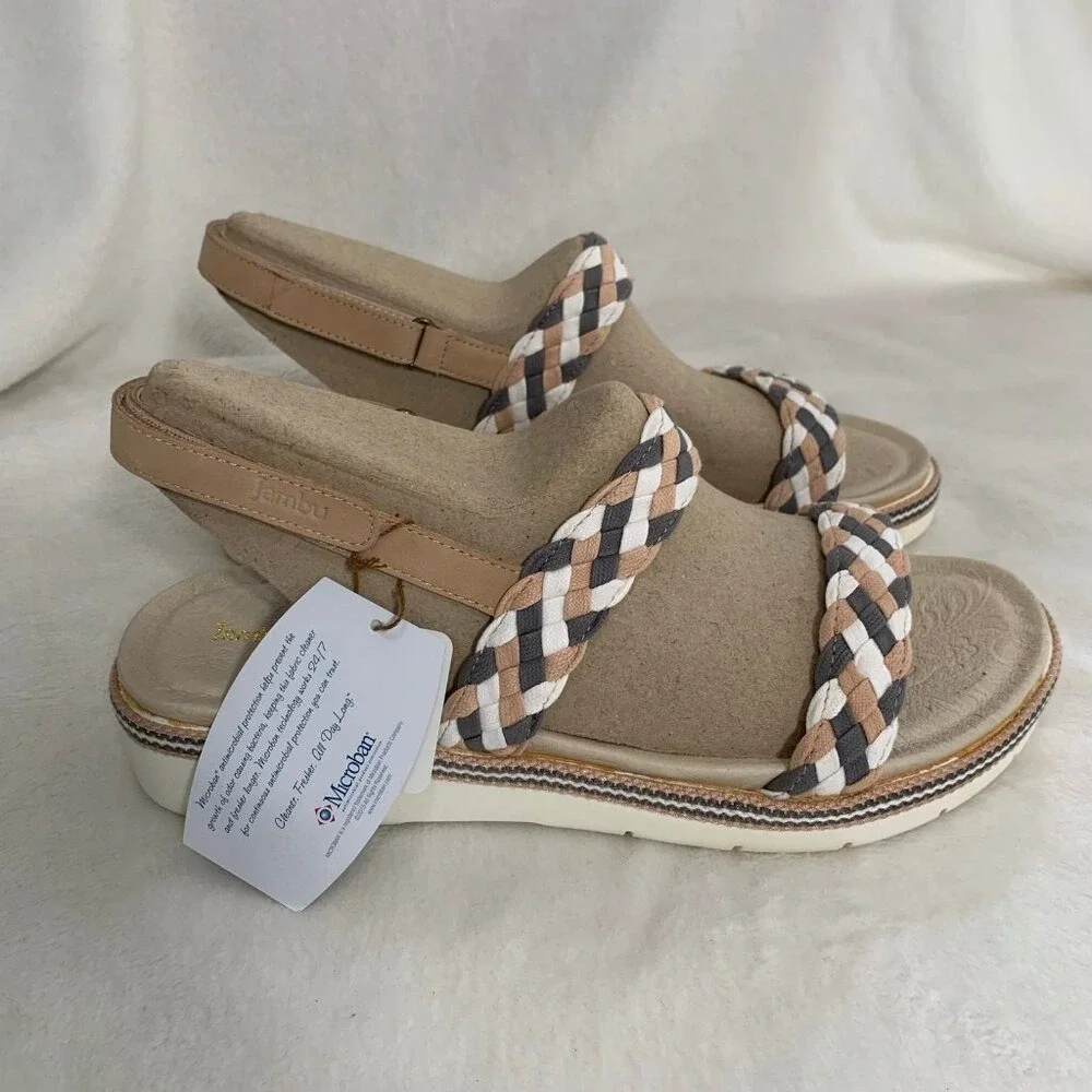 NEW‎ Jambu Ocean City Sandals Womens 11 Tan Braided Sport Wedge WJ18OCC84